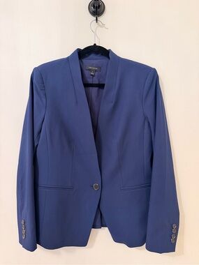 Ann Taylor Navy Long Collarless Blazer in Fluid Crepe